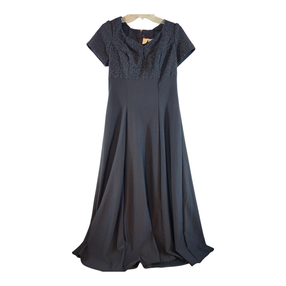 Southeastern Melisma Dress sz 10 black beaded maxi short sleeve vintage